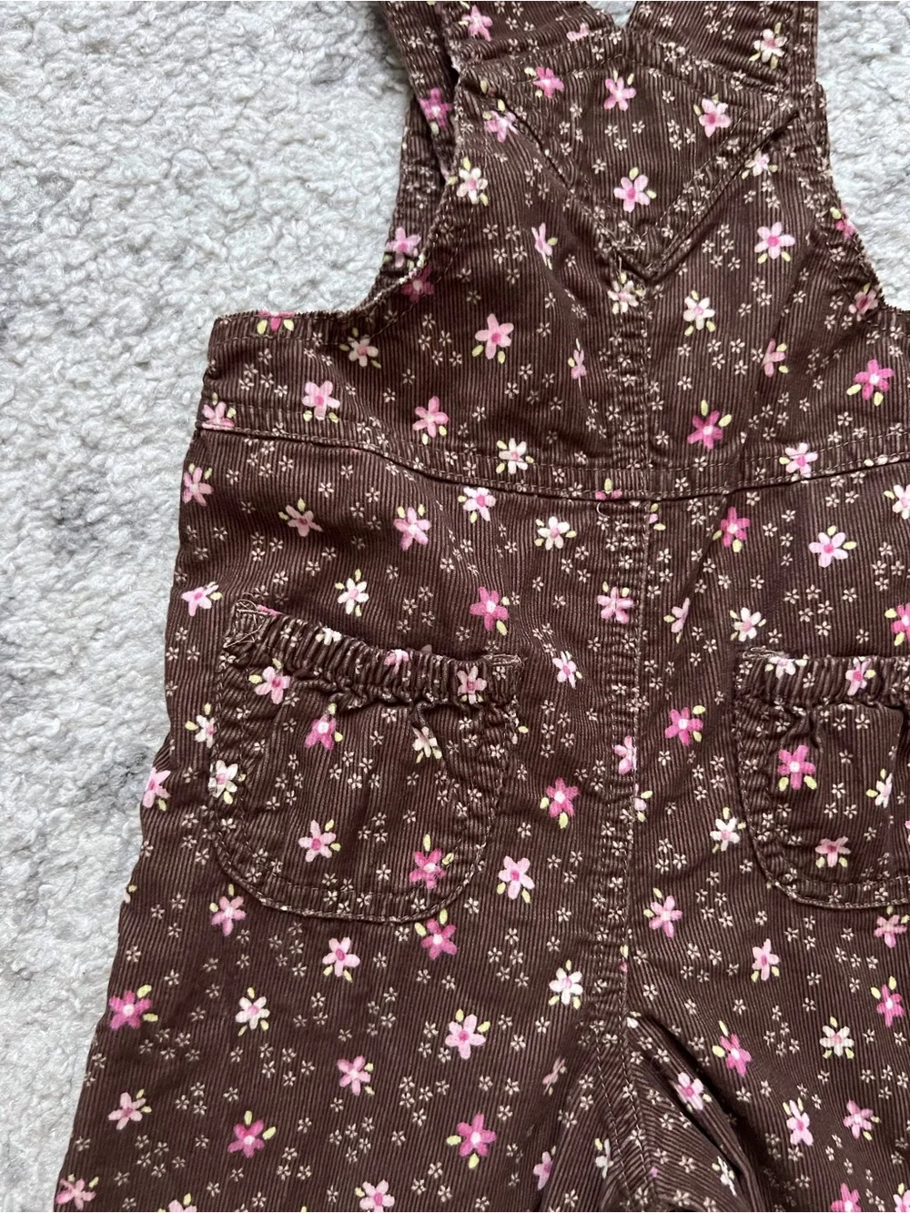 Carters 12 Mo Brown Corduroy Overalls Floral Cotton Fall Autumn Pink Flower